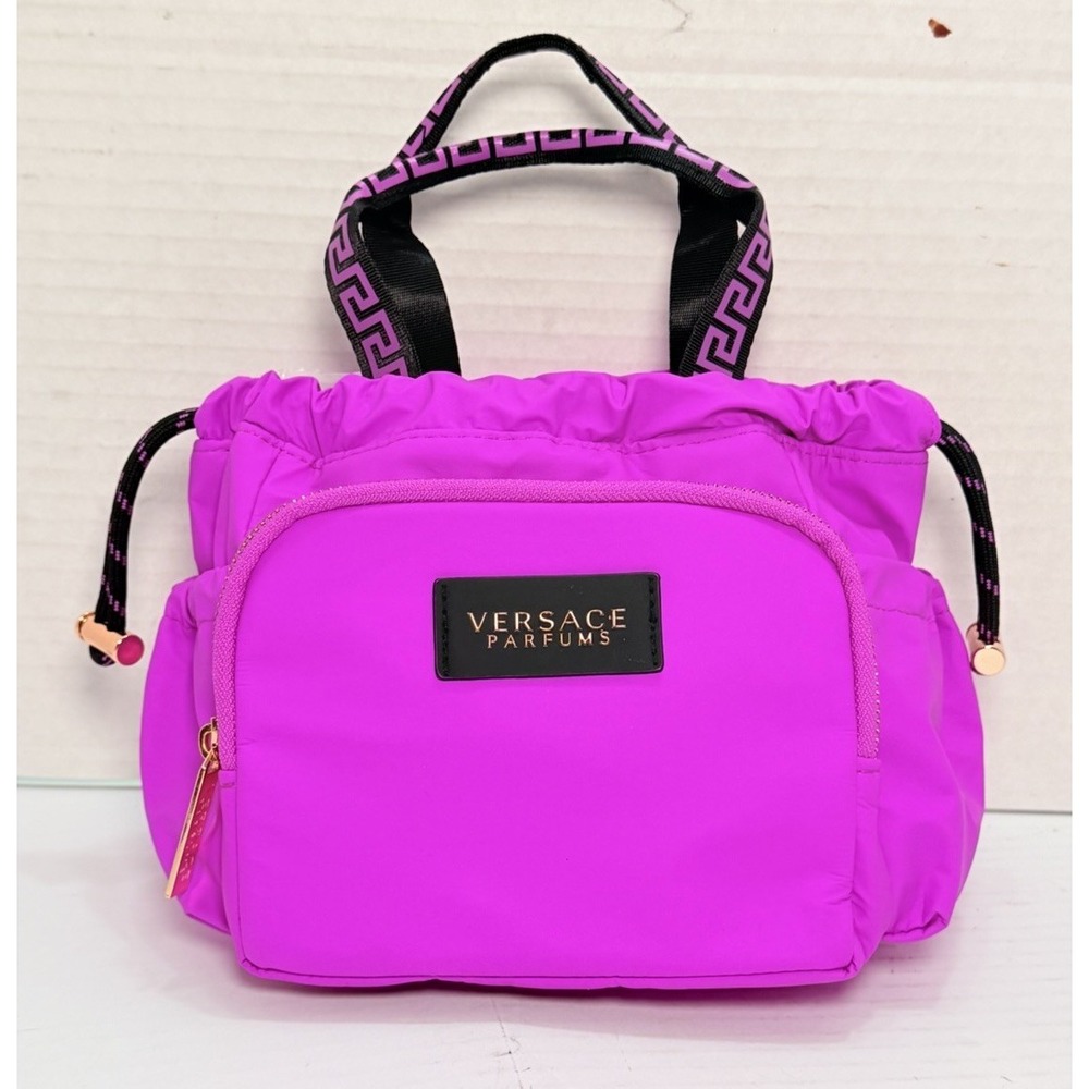 Versace Parfums Fuschia Cosmetic Make Up Bag Drawstring Handbag Small Tote